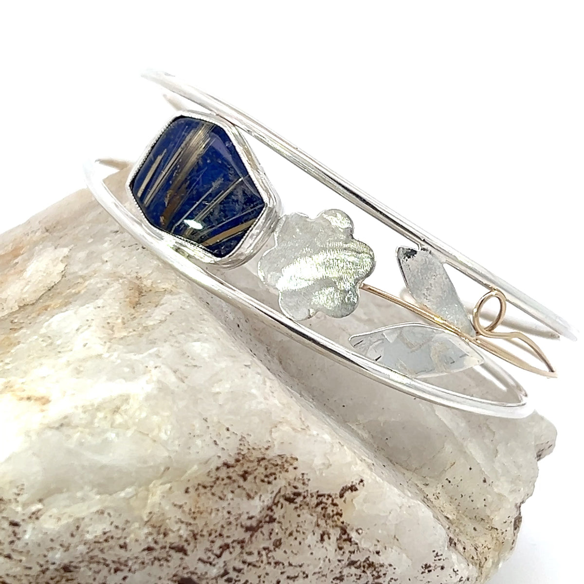Lapis/rutile cuff w/ 14ky accents in sterling silver