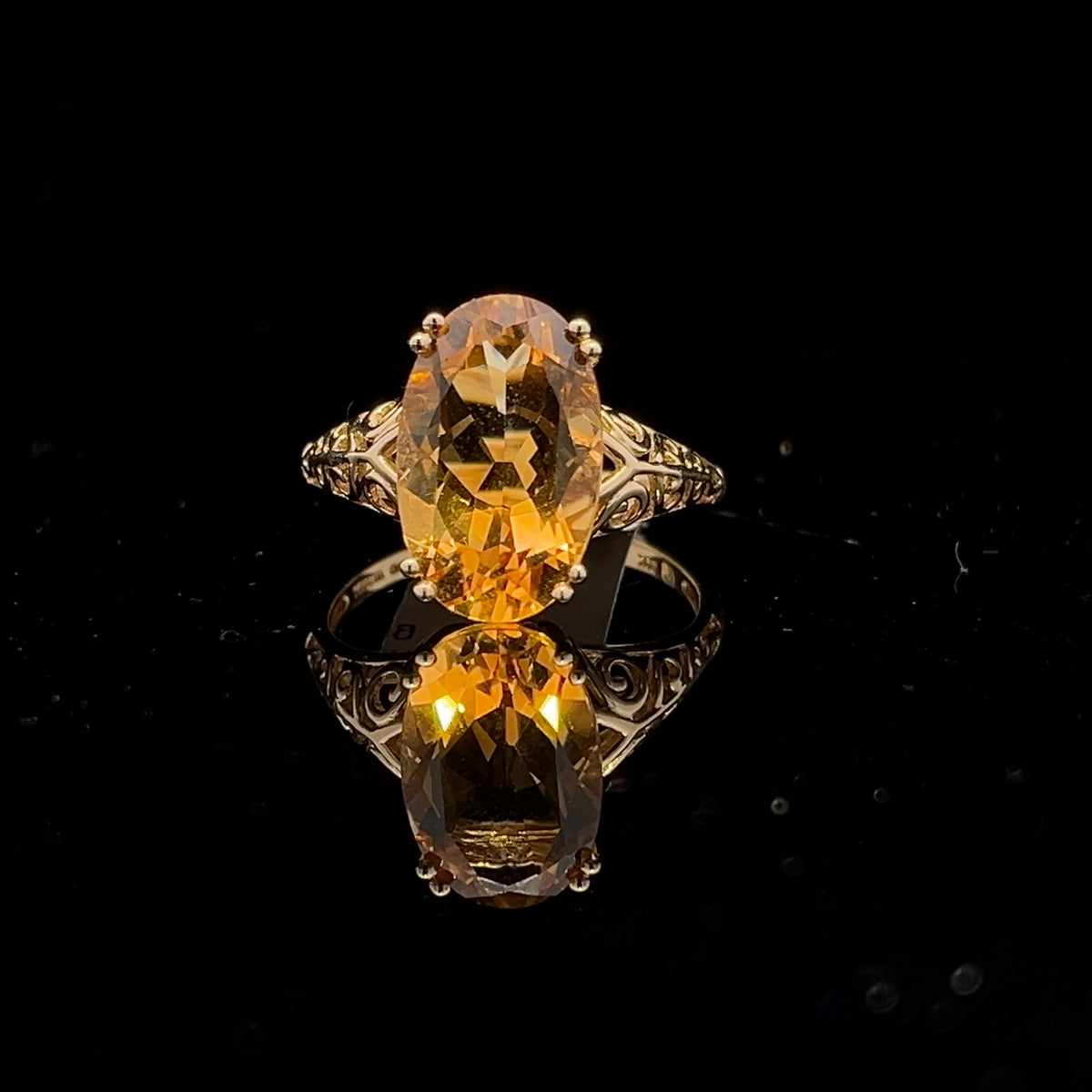 Oval Citrine Filigree Ring- 14k Yellow Gold