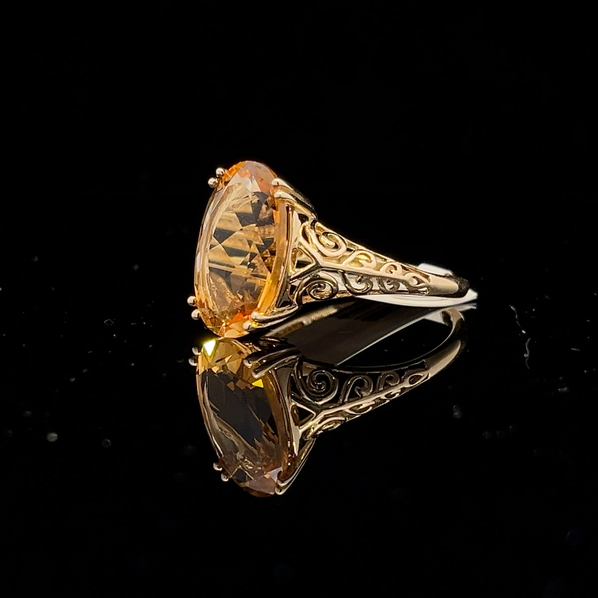 Oval Citrine Filigree Ring- 14k Yellow Gold