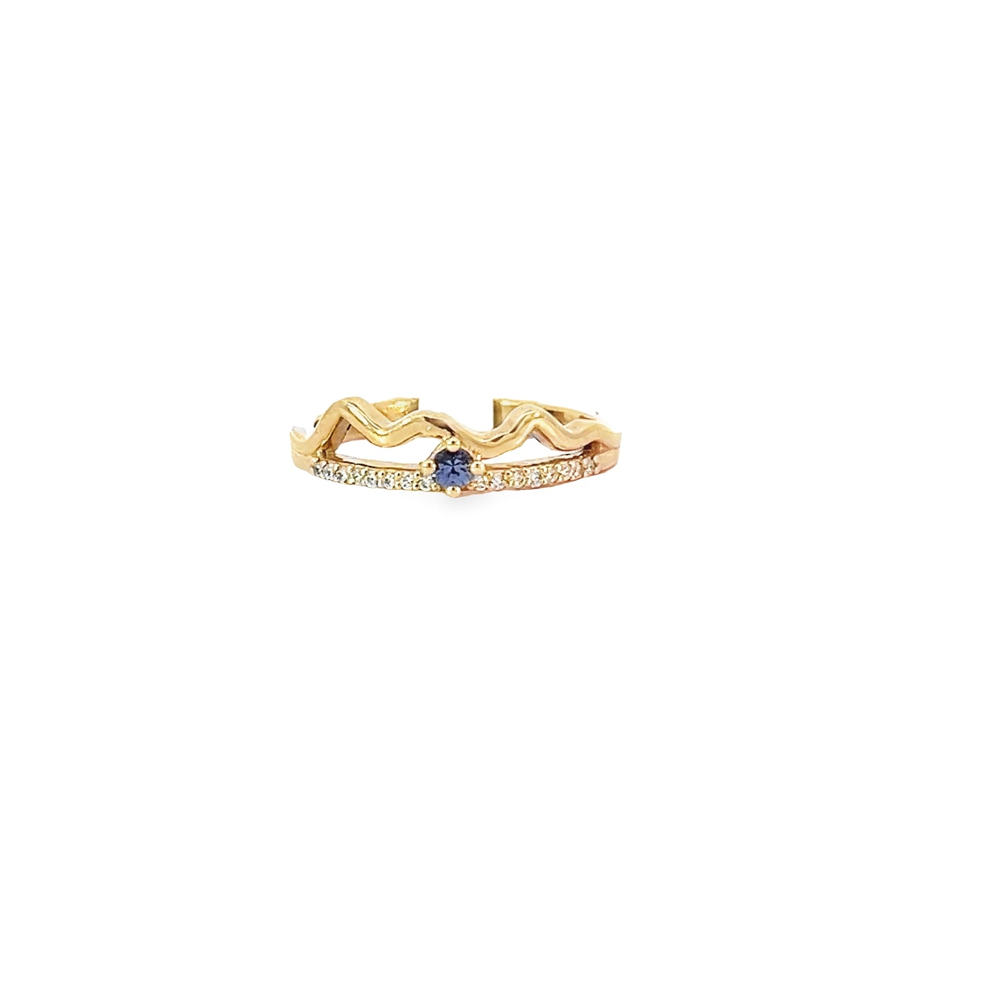 Mountain Scene Yogo Sapphire Ring w/ Diamonds Imagine Original -14ky