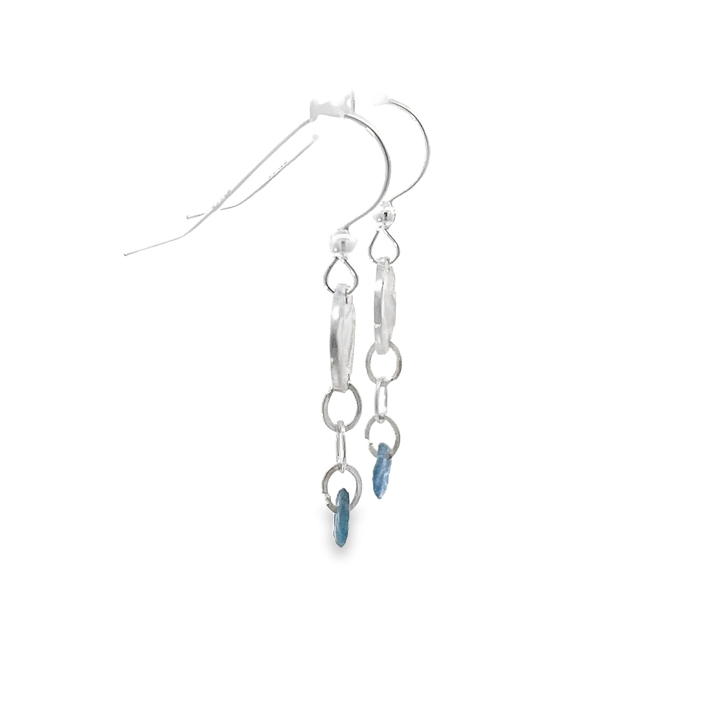 Yogo Sapphire & Patterned Silver Drop Earrings - Rough Yogo 1/2cttw