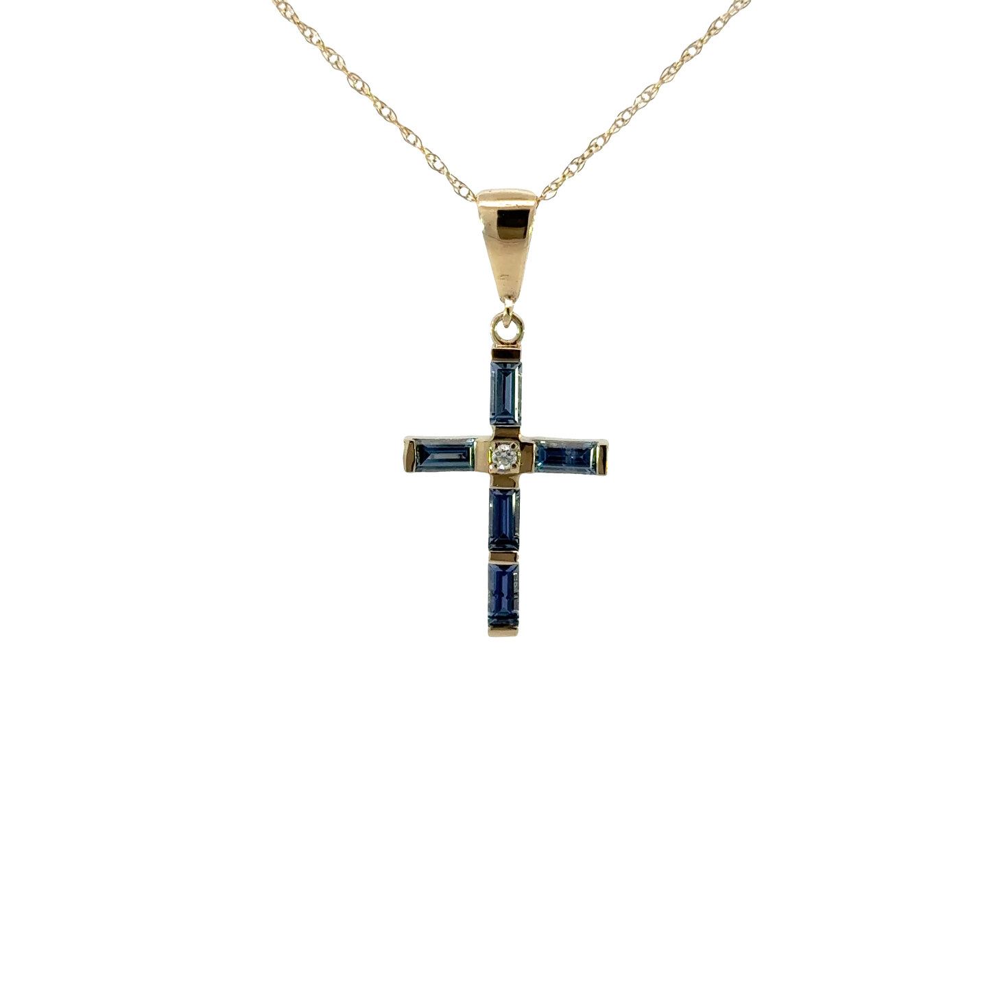 Yogo sapphire cross w/ diamond - 14ky/ .75cttw -yogo