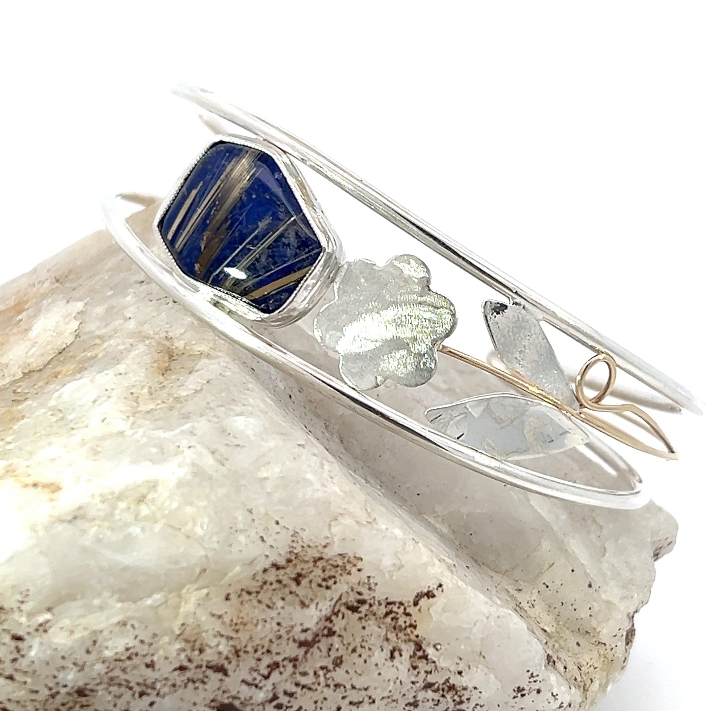 Lapis/rutile cuff w/ 14ky accents in sterling silver