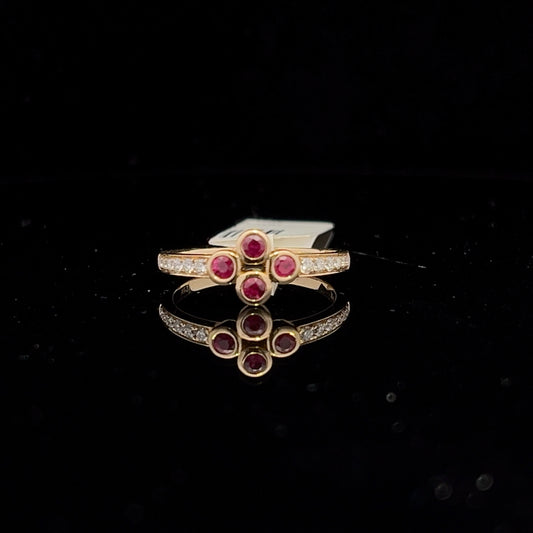 Ruby Quartet & Diamond Ring- 14k Yellow Gold