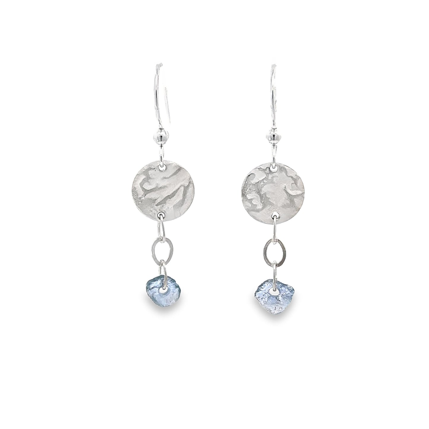 Yogo Sapphire & Patterned Silver Drop Earrings - Rough Yogo 1/2cttw